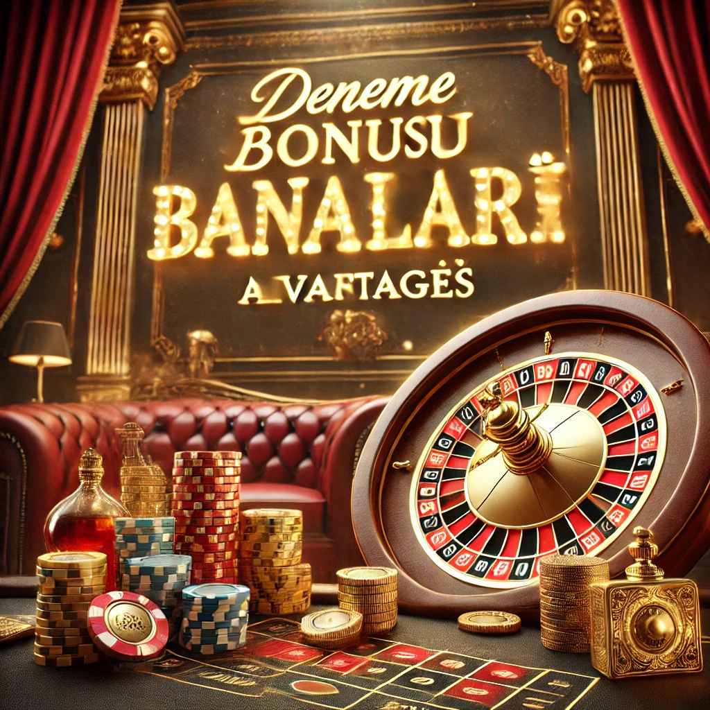 Şık bir casino ortamında, deneme bonuslarının avantajlarını vurgulayan promosyon görseli.