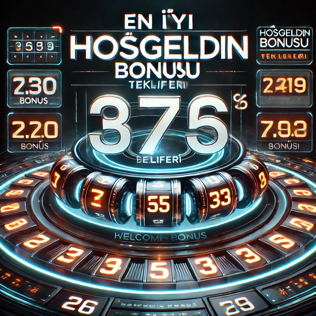 Dijital bahis arayüzü, parlak rakamlar ve modern casino temasıyla Hoşgeldin Bonusu tanıtımı