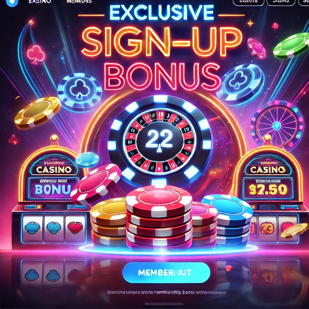 Üyelik bonusu sunan bir casino sitesi arayüzü.